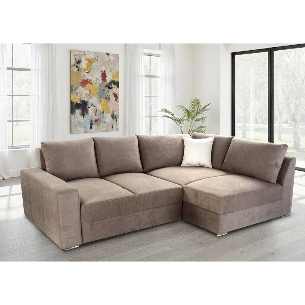 Thumbnail - luma-home Ecksofa-Dauerschläfer, Hellbraun, Textil, 3-Sitzer, Füllung: Polyurethan (PUR),Polyurethan (Pur), L-Form,L-For...