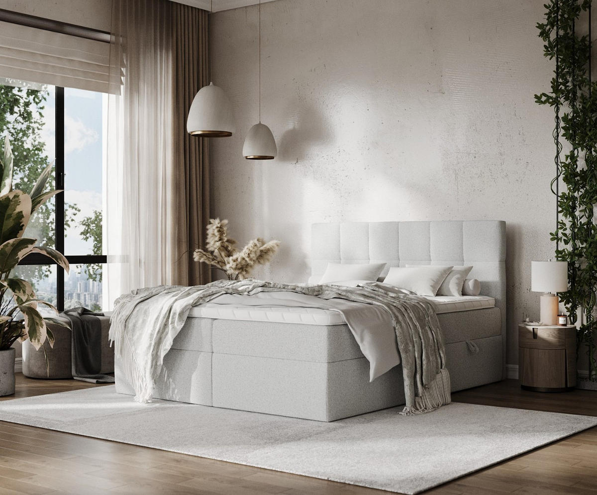 POSTEL BOXSPRING VARENO 200/200 Světle šedá - černá/světle šedá, kov/dřevo (200/200cm) - AltaBeds