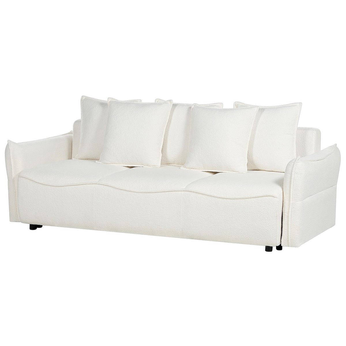 3-SITZER-SCHLAFSOFA Bouclé cremeweiß mit Stauraum Krama - Schwarz/Weiß, Textil (225/87/99cm) - Beliani