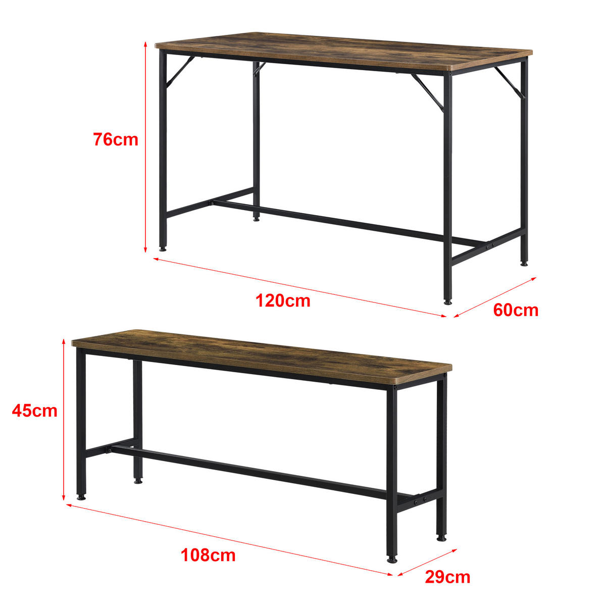 TISCHGRUPPE Pajala - Dunkelbraun/Schwarz, Holzwerkstoff/Metall (120/75/60cm) - [en.casa]