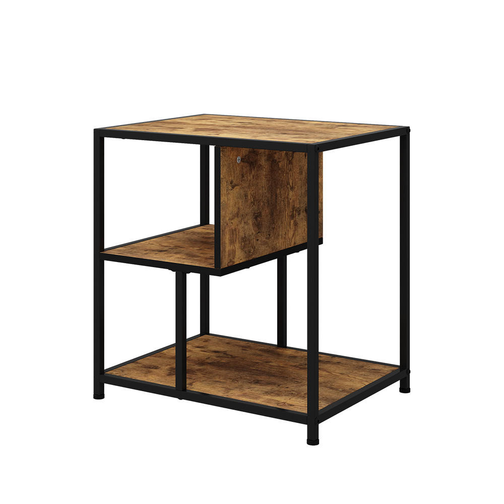 BEISTELLTISCH Fyrk Eiche rustikal 52 x 40 cm mit 2 offenen Fächern - Wildeiche/Schwarz, Holzwerkstoff (40/52/55cm) - Vicco