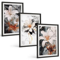 BILDER SET 3er Set - 40x60 cm Schwarzer Rahmen - Blumen Marmor weiß schwarz - Schwarz, Kunststoff (40/60cm) - TULUP