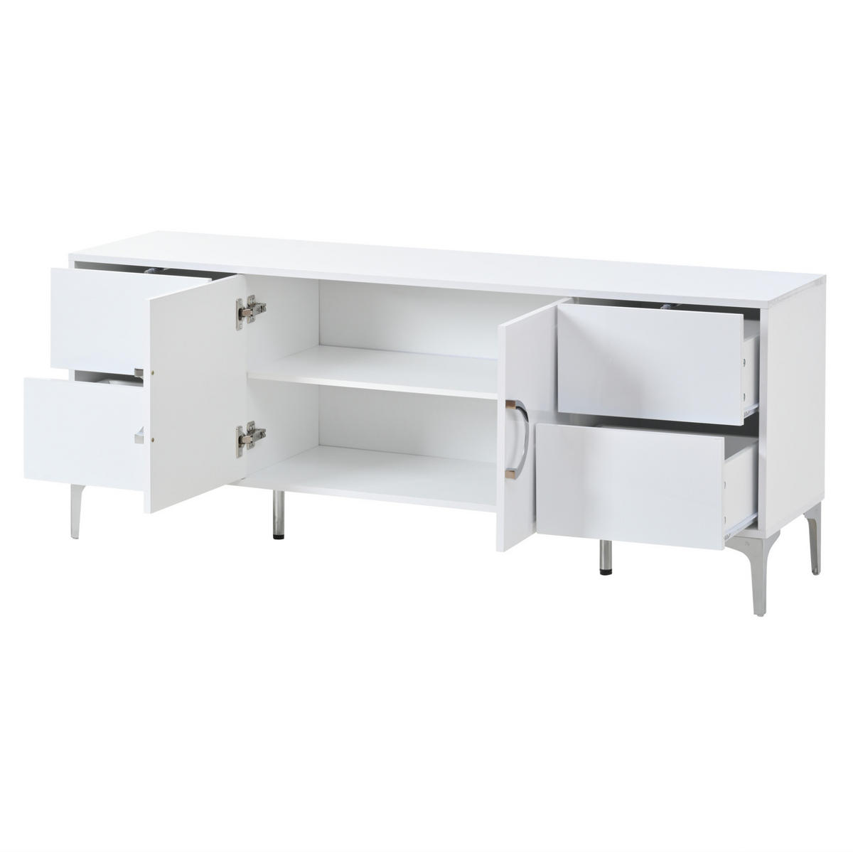 BUFFET 89/39,5/168 cm s úložným prostorem, výsuvnými policemi a ochranou proti převrácení, Bílá - bílá, dřevo (89/168/39.5cm) - Redom