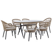 GARTENMÖBEL SET 6-Sitzer Rattan natürlich Auflagen beige Aliano II - Beige/Schwarz, Kunststoff - Beliani