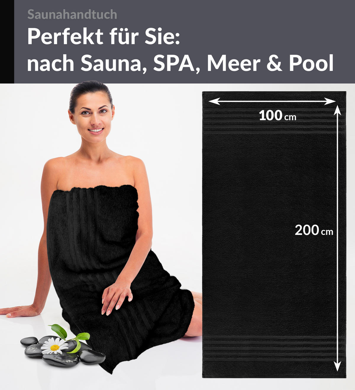 BADETUCH London Schwarz 100x200 cm - Schwarz, Textil (100/200cm) - Lashuma