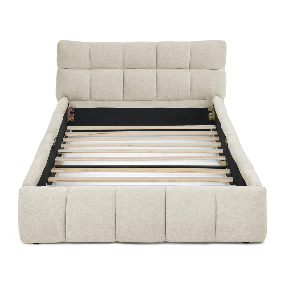 KINDERBETT Polsterbett 90/200 cm aus Chenille mit quadratischem Steppdesign Beige - Beige, Kunststoff (90/200cm) - Modenvie