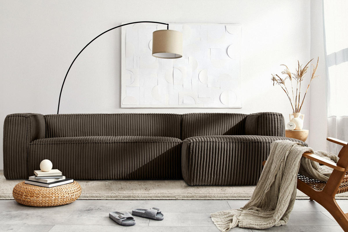 ECKSOFA-RECHTS FEROX Modern, Cord-Stoff, braun - Braun, Textil (305/175cm) - KONSIMO®