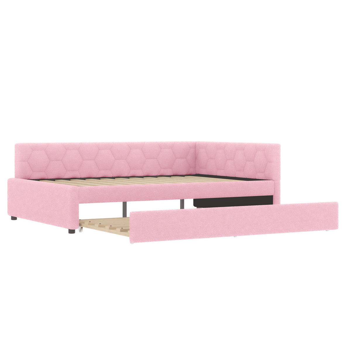 BETT 140/200 cm in Rosa – mit Ausziehbett, USB/Typ-C und inkl. Lattenrost - Rosa, Textil (140/200cm) - BEAOK