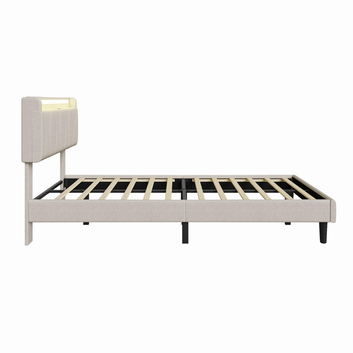POLSTERBETT 90x200 cm mit LED & USB, Lattenrost, Beige - Beige, Metall (90/200cm)