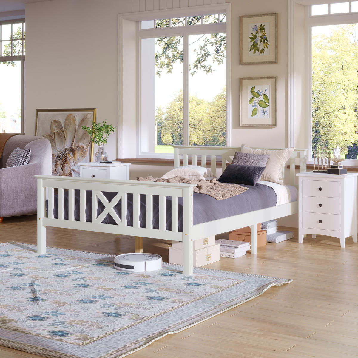 BETT 140/200 cm in Weiß mit 4 Schubladen - Weiß, Holzwerkstoff/Textil (140/200cm) - WISHDOR