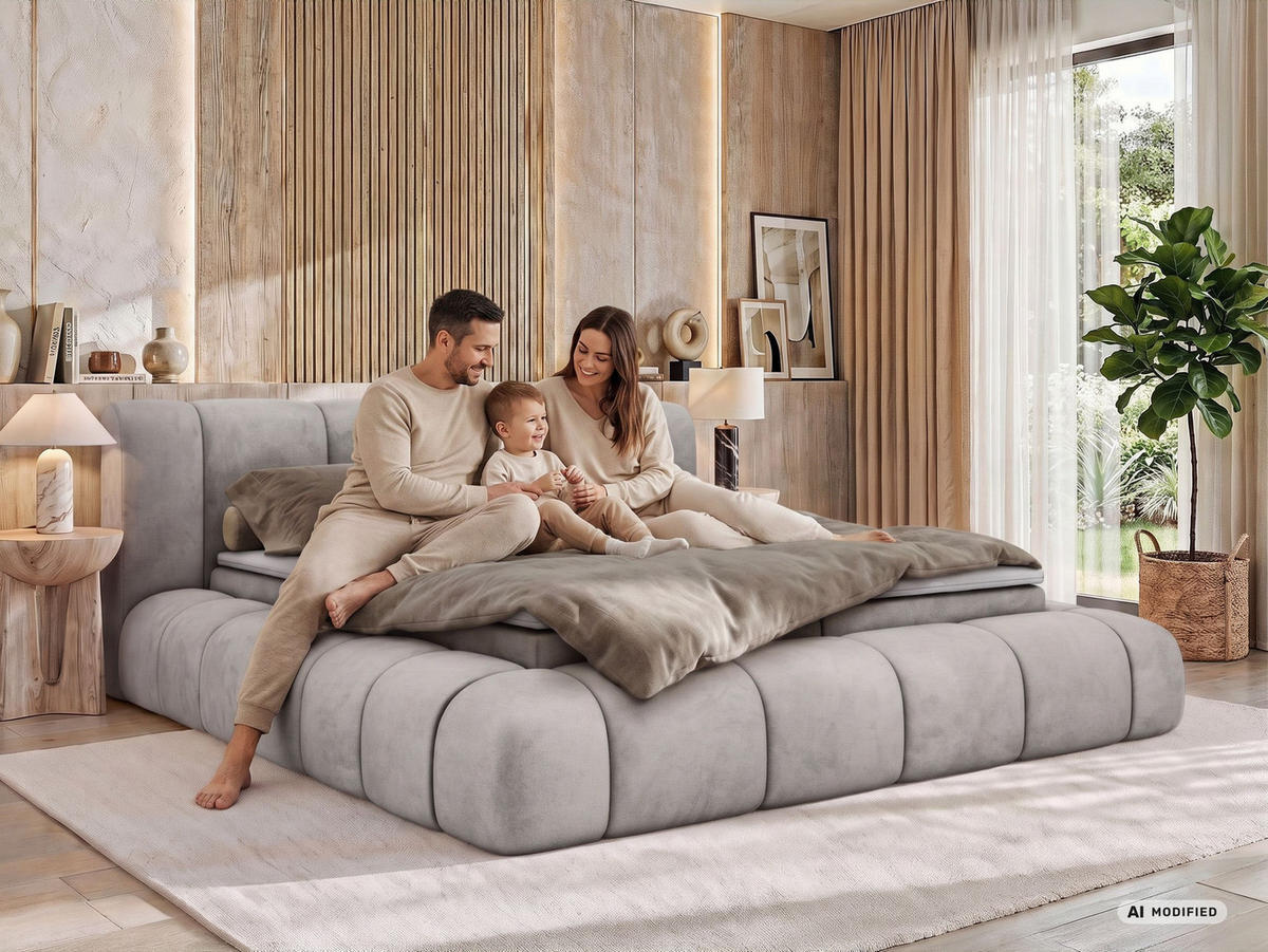 AMERICKÁ POSTEĽ NUBEA 140/200 - Béžová Samet - Topper T25 - H4 (tvrdý) - čierna/béžová, textil/plast (140/200cm) - MKS