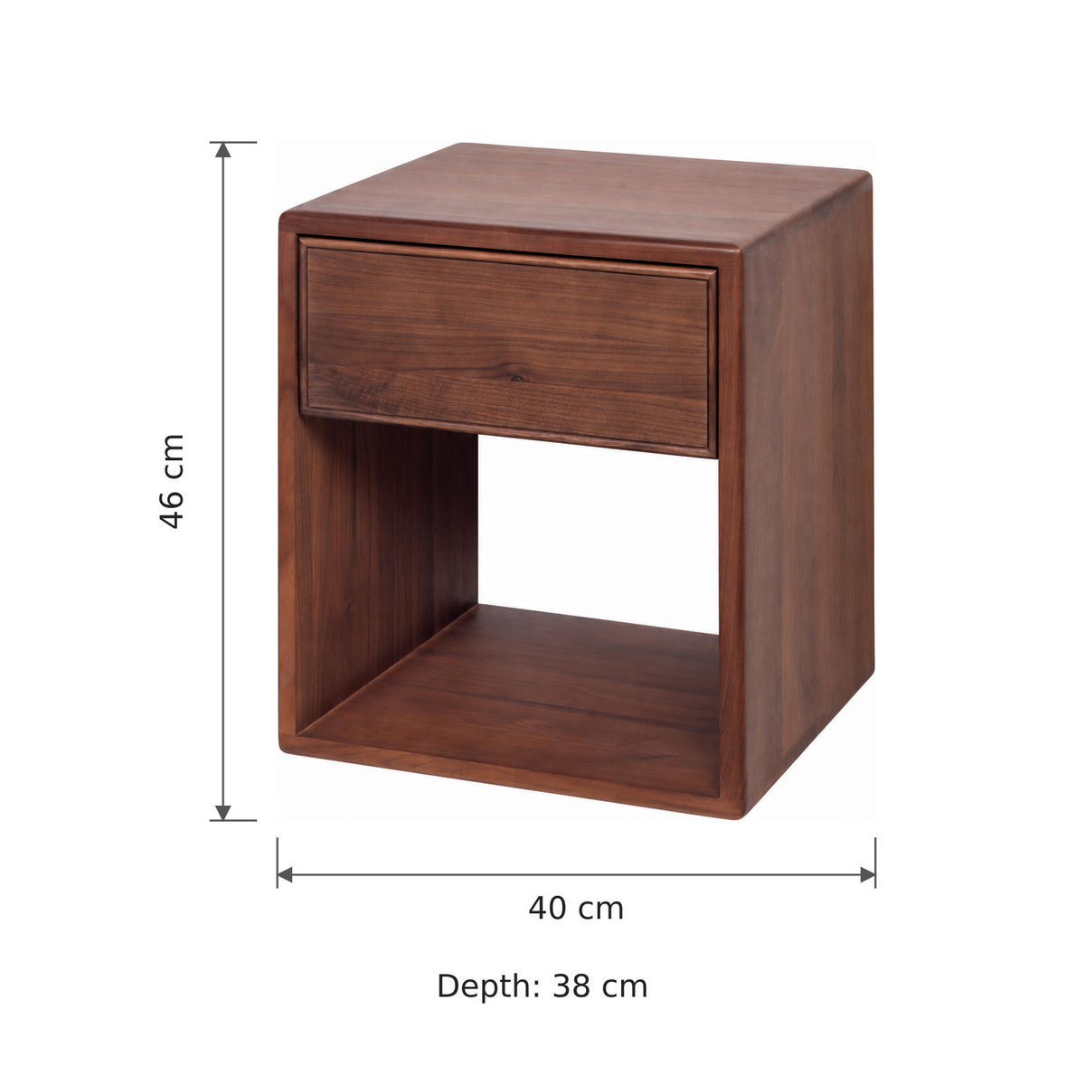 WANDNACHTTISCH Helene aus Nussbaum mit Schublade – Natur - Braun, Holz (40/46/38cm) - WOODEK