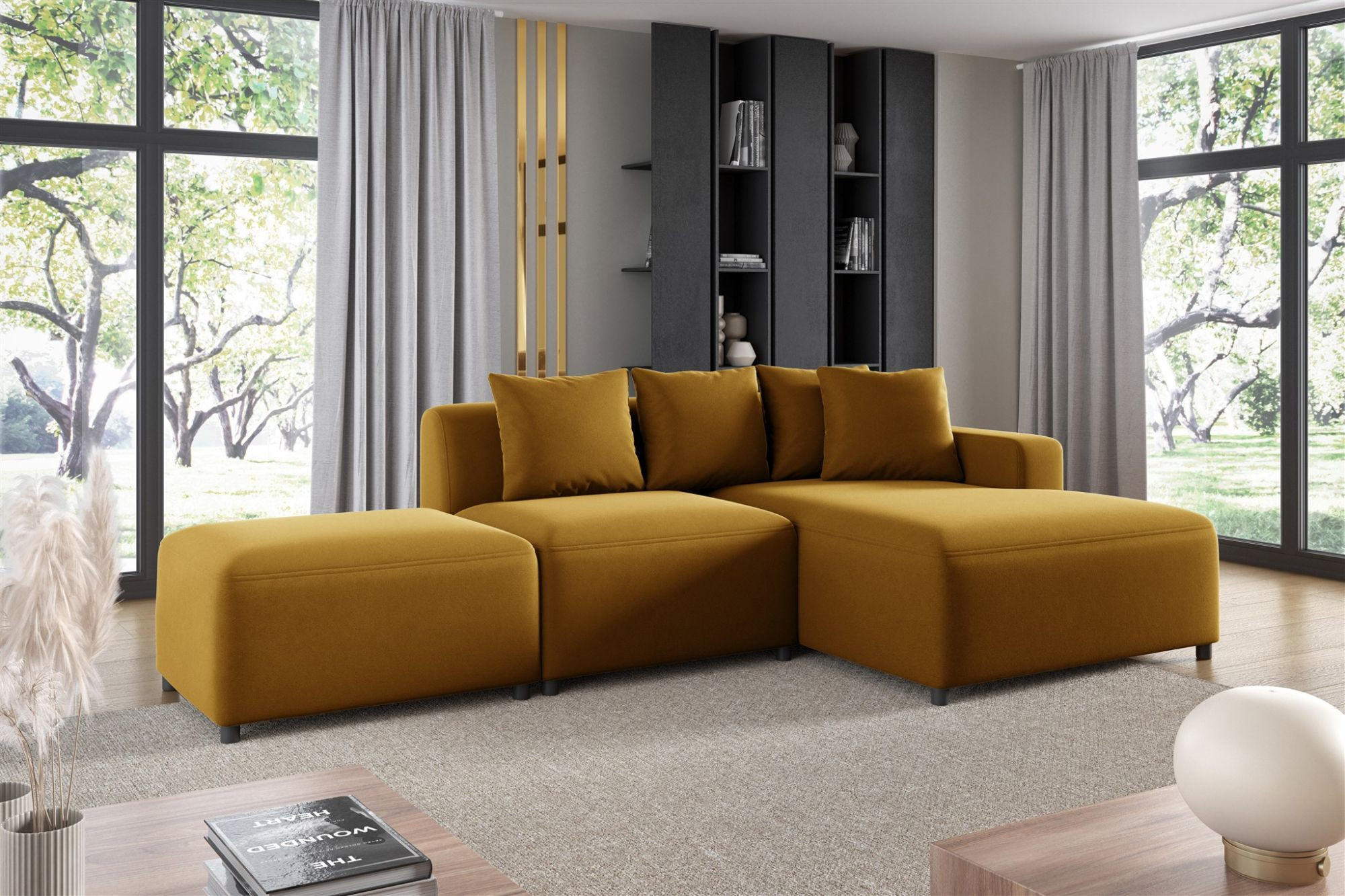 ECKSOFA Megan Xs In Stoff Salvador - Honig, Holzwerkstoff/Textil (304/165cm) - Fun Möbel