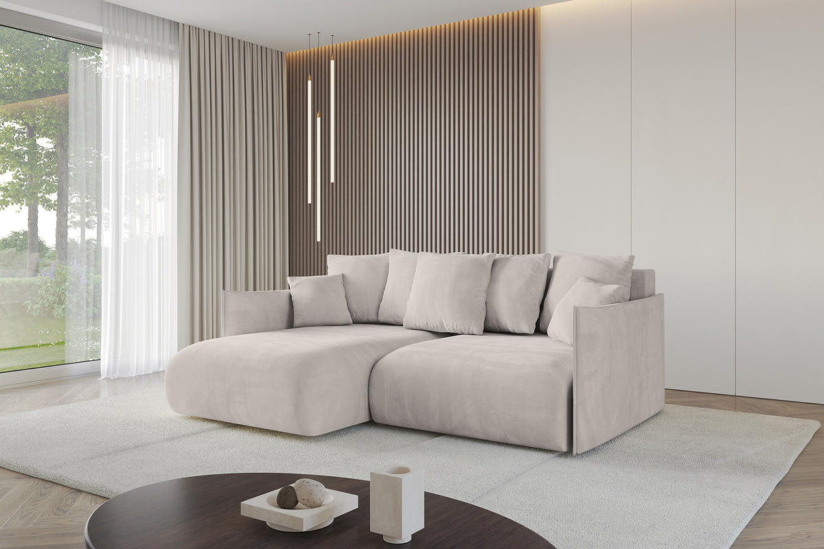 ECKSOFA Ottomane links ONESK-L 216x177x72 Hellbraun Velours - Hellbraun, Holzwerkstoff/Kunststoff (216/177cm) - ALTDECOR