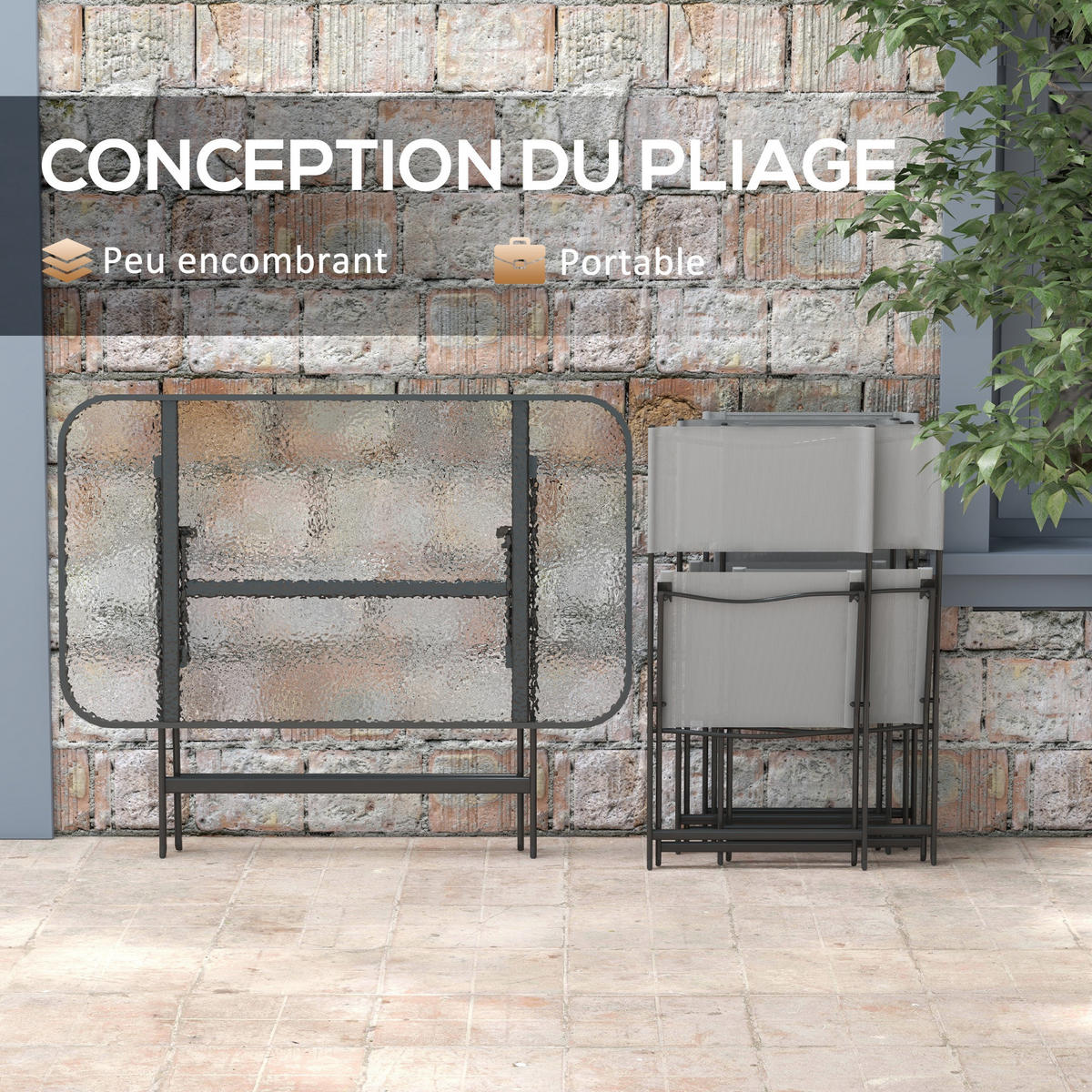 GARTENTISCHGRUPPE DE-18089 klappbar, 4 Sitzer, Glasplatte Grau - Grau, Metall - ComfortXL