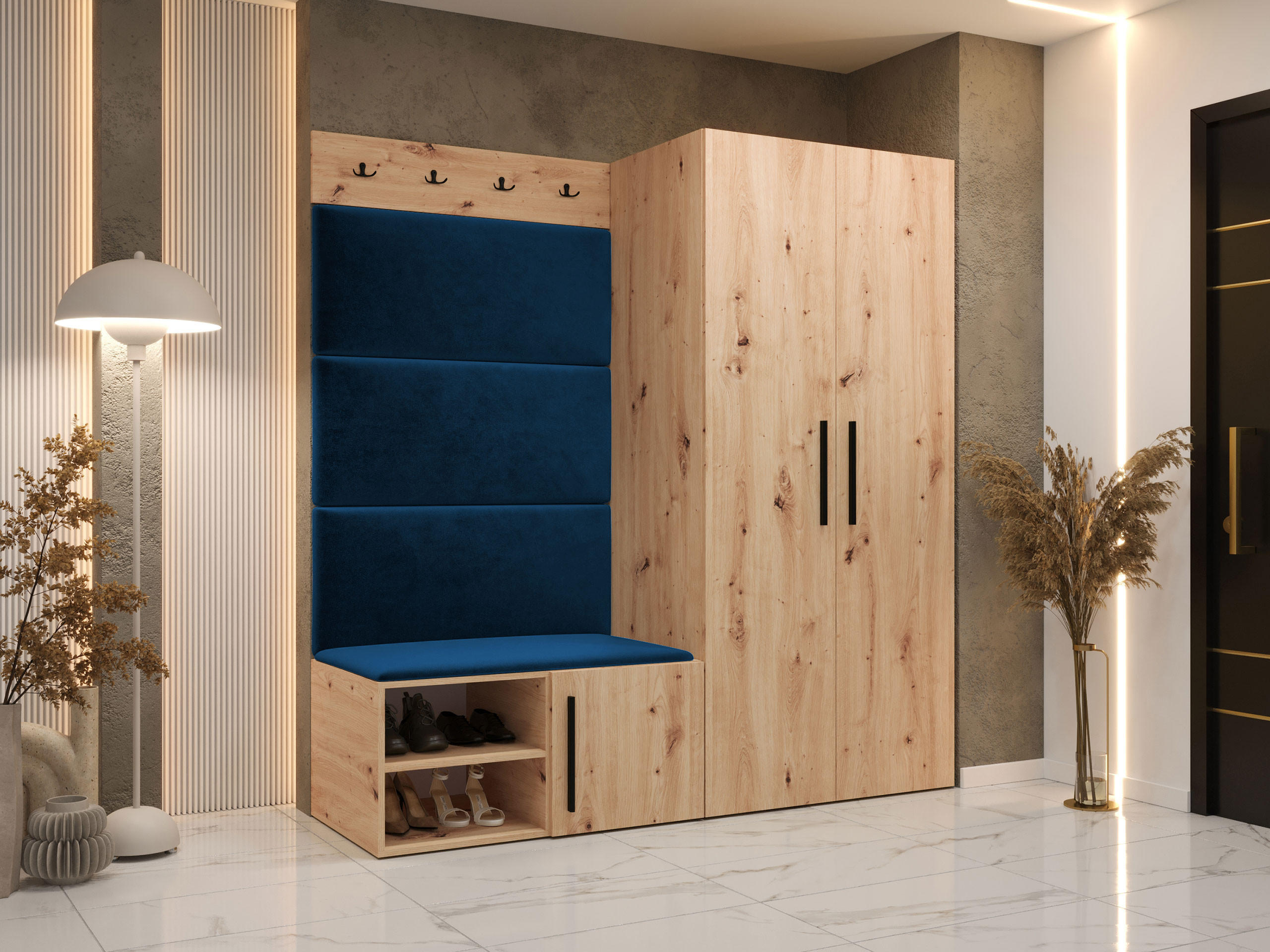 GARDEROBEN-SET Medi I - Blau/Schwarz, Holzwerkstoff/Kunststoff (80/191/50cm) - MIRJAN24