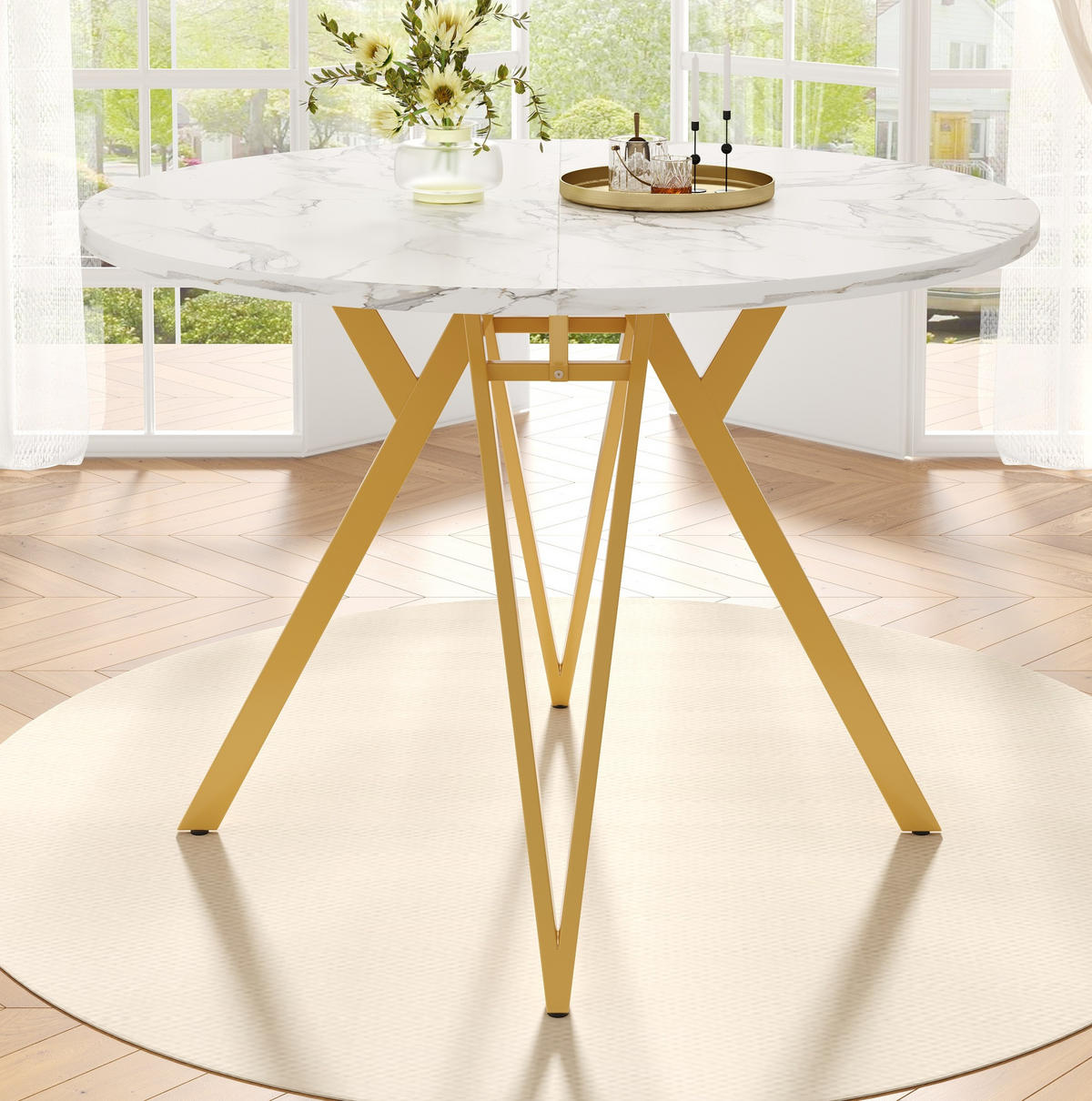 ESSTISCH 100/100/76 cm Gold aus MDF mit Marmoroptik - Goldfarben, Holzwerkstoff (100/100/76cm) - OKMYHOME