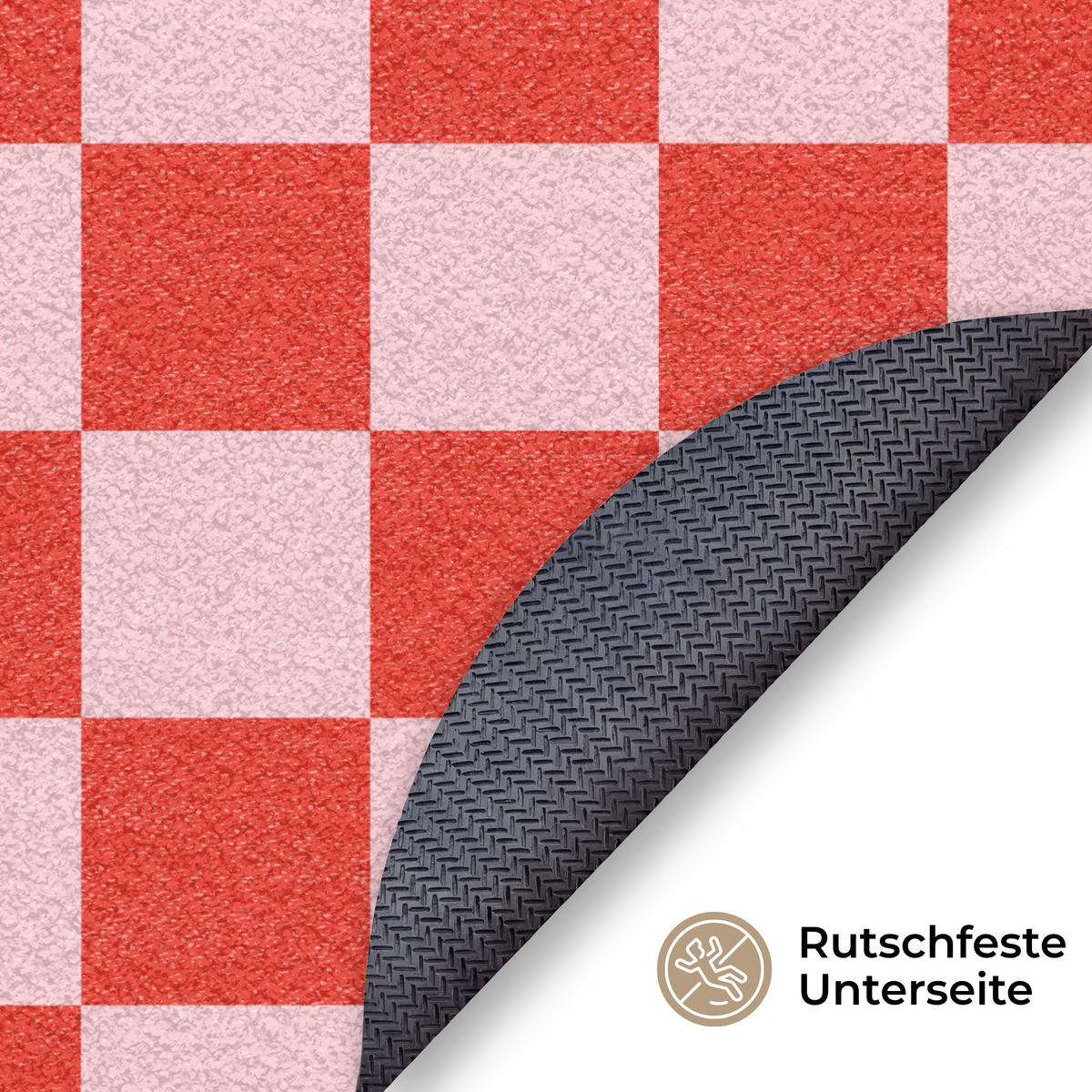 ROHOŽKA Šachovnicový vzor - červená - růžová - kostky 90x90 cm - červená, textil/umělá hmota (90/0.4cm) - MuchoWow