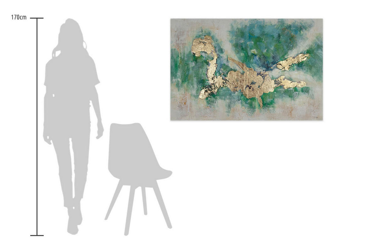 ÖLGEMÄLDE 120/80 cm - Türkis/Goldfarben, Holz/Textil (120/80cm) - KUNSTLOFT