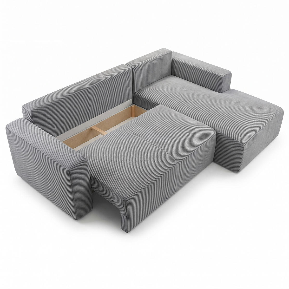ECKSOFA PULA CORD HELLGRAU L - Rechts - Hellgrau/Schwarz, Kunststoff/Textil (279/187cm) - Luxkor24