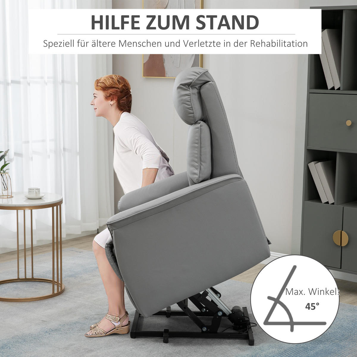 ELEKTRISCHER Aufstehsessel gepolstert Fernsehsessel Relaxsessel mit Aufstehhilfe - Schwarz/Grau, Leder/Kunststoff (80/104/94cm) - HOMCOM