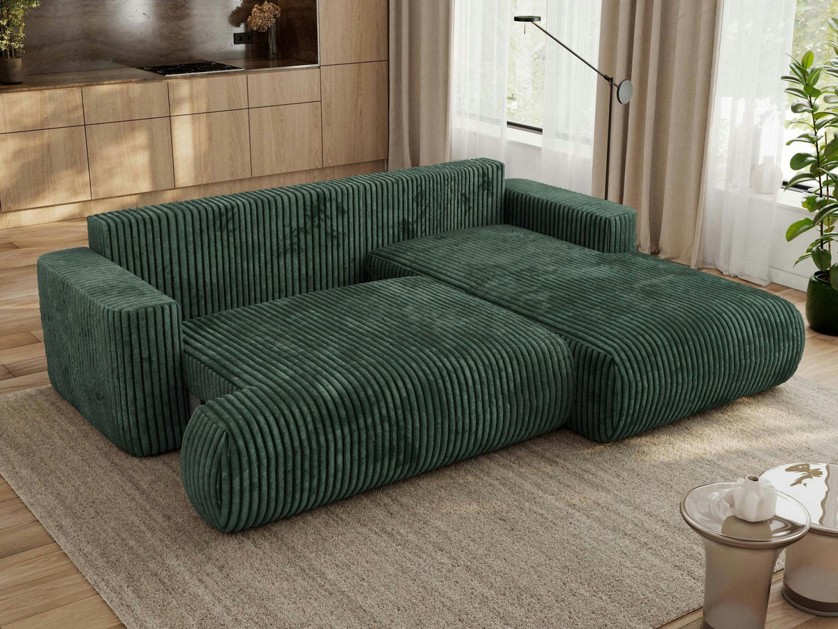 ECKSOFA OVO L Grün Cord - Rechts Seite - Schwarz/Grün, Kunststoff/Textil (195/271cm) - MKS