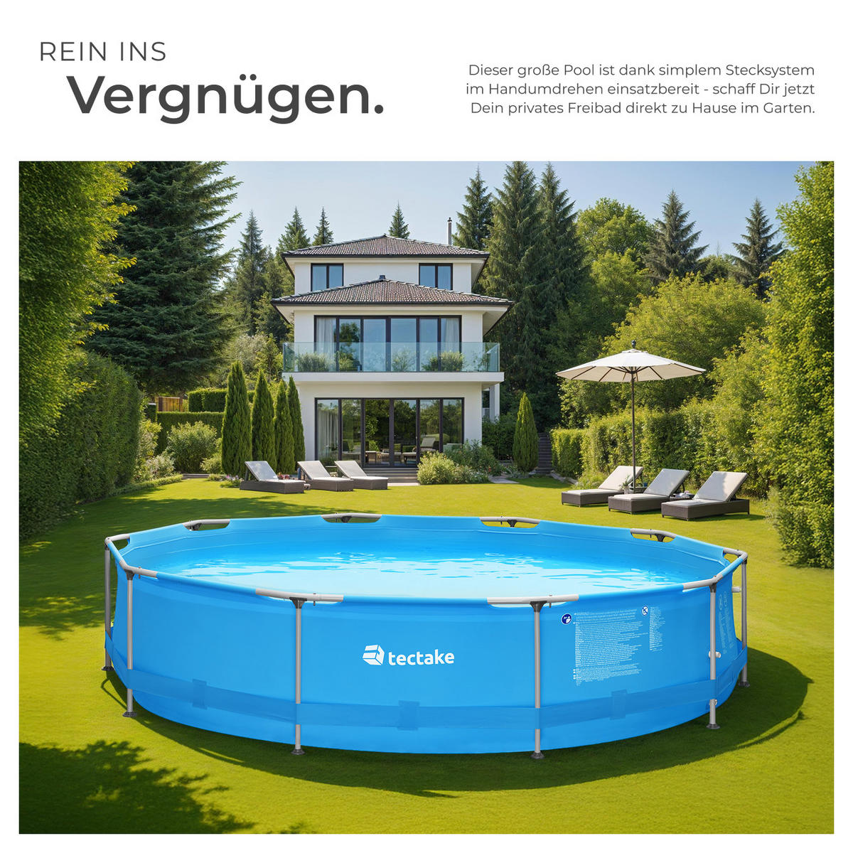 SWIMMING POOL Summertime,360 x 76 cm,blau - Blau, Metall (360/76/360cm) - tectake