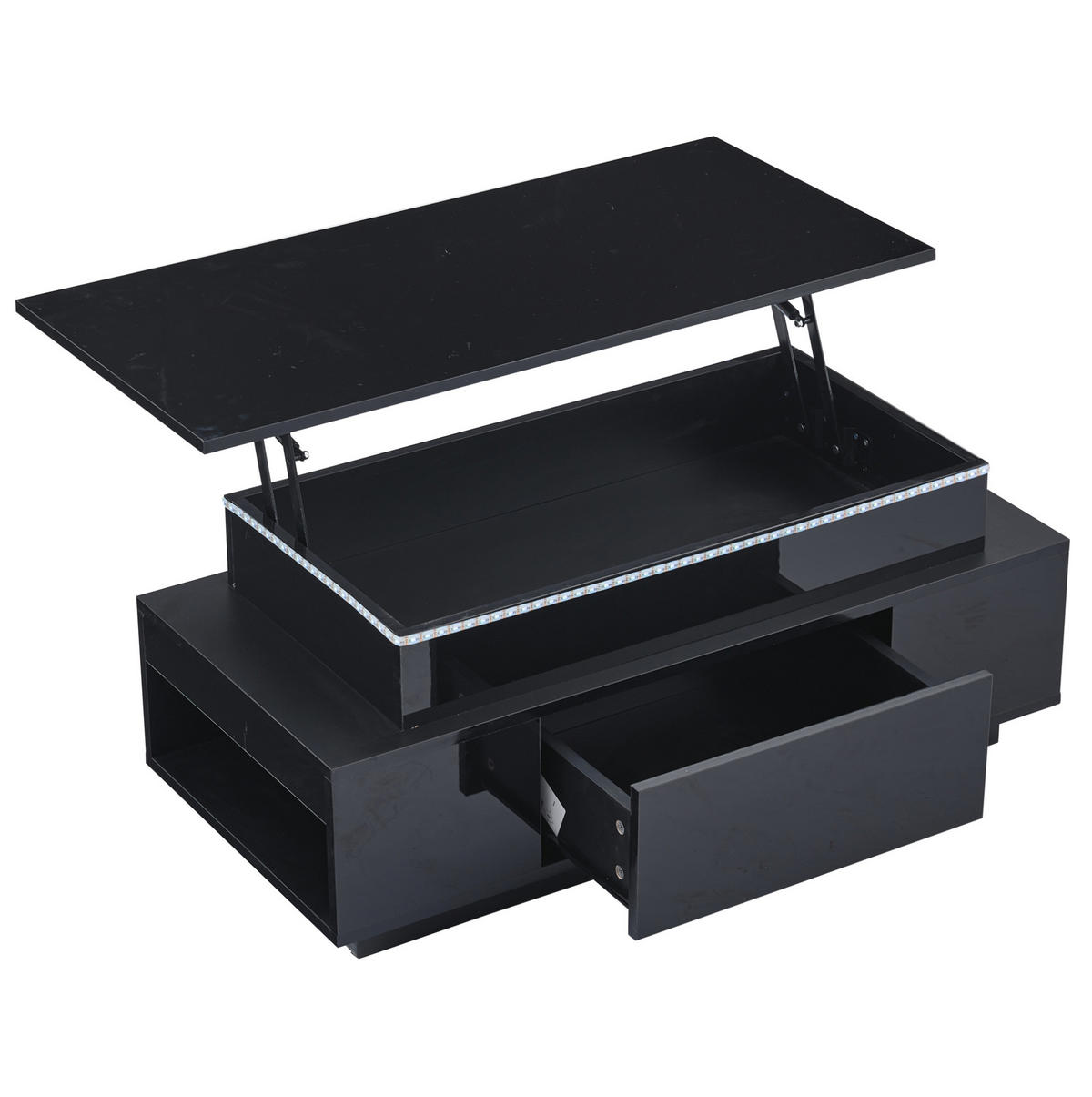 COUCHTISCH 96/45/40 cm in Schwarz mit LED-Beleuchtung und höhenverstellbarer Platte - Schwarz, Holzwerkstoff (96/45/40cm) - Flora Grace