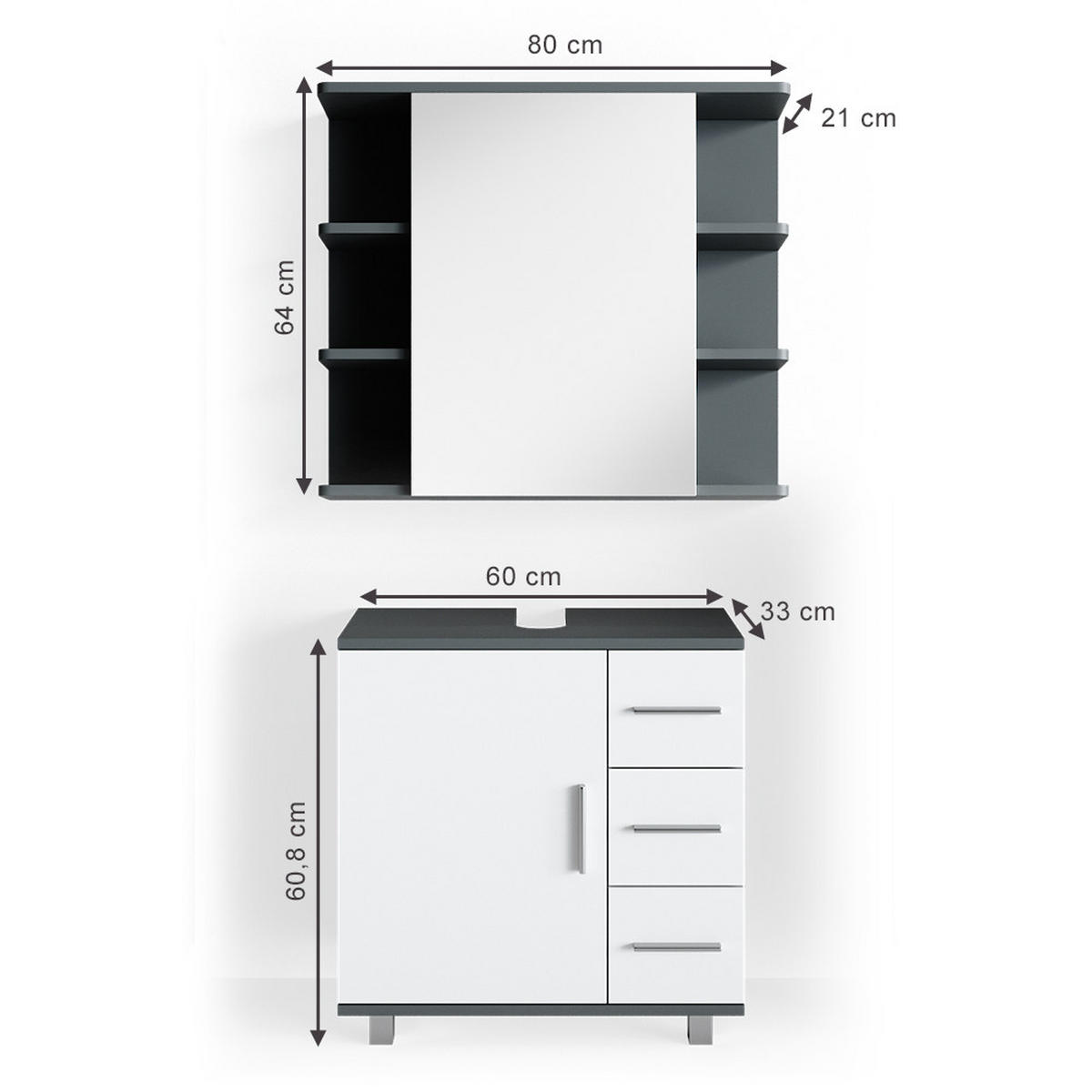 BADMÖBEL-SET Ilias Anthrazit 2 Teile - Anthrazit/Weiß, Holzwerkstoff (60/60.8/33cm) - Vicco