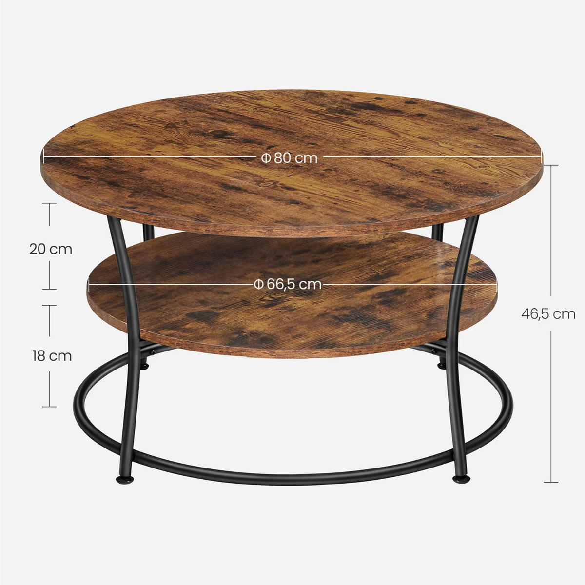COUCHTISCH rund 80 cm Sofatisch Ablage - Braun, Holz (80/80/46.5cm) - Kaket
