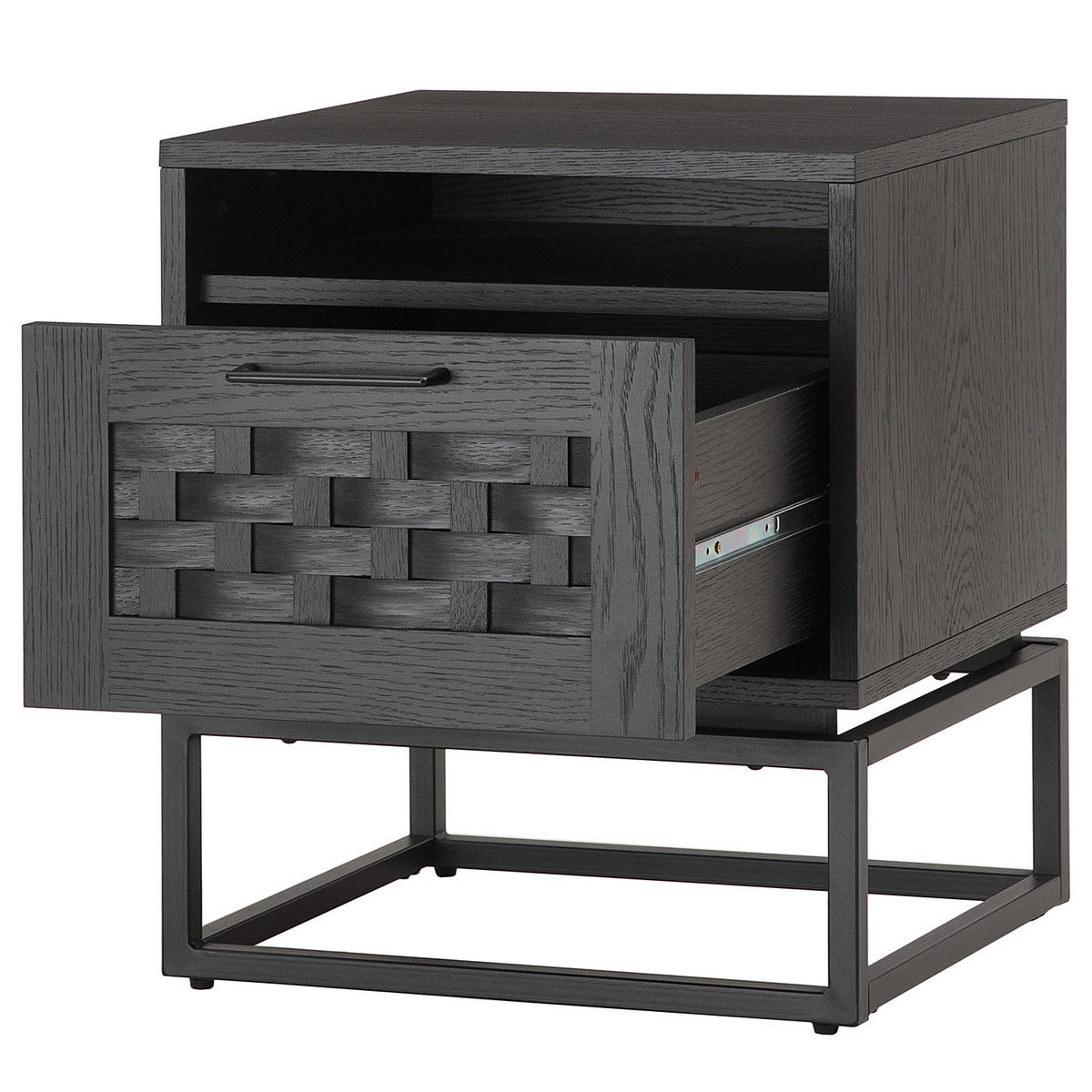 NACHTKOMMODE - Holzwerkstoff / Metall - Schwarz, Holzwerkstoff/Metall (48/55/40cm) - home24