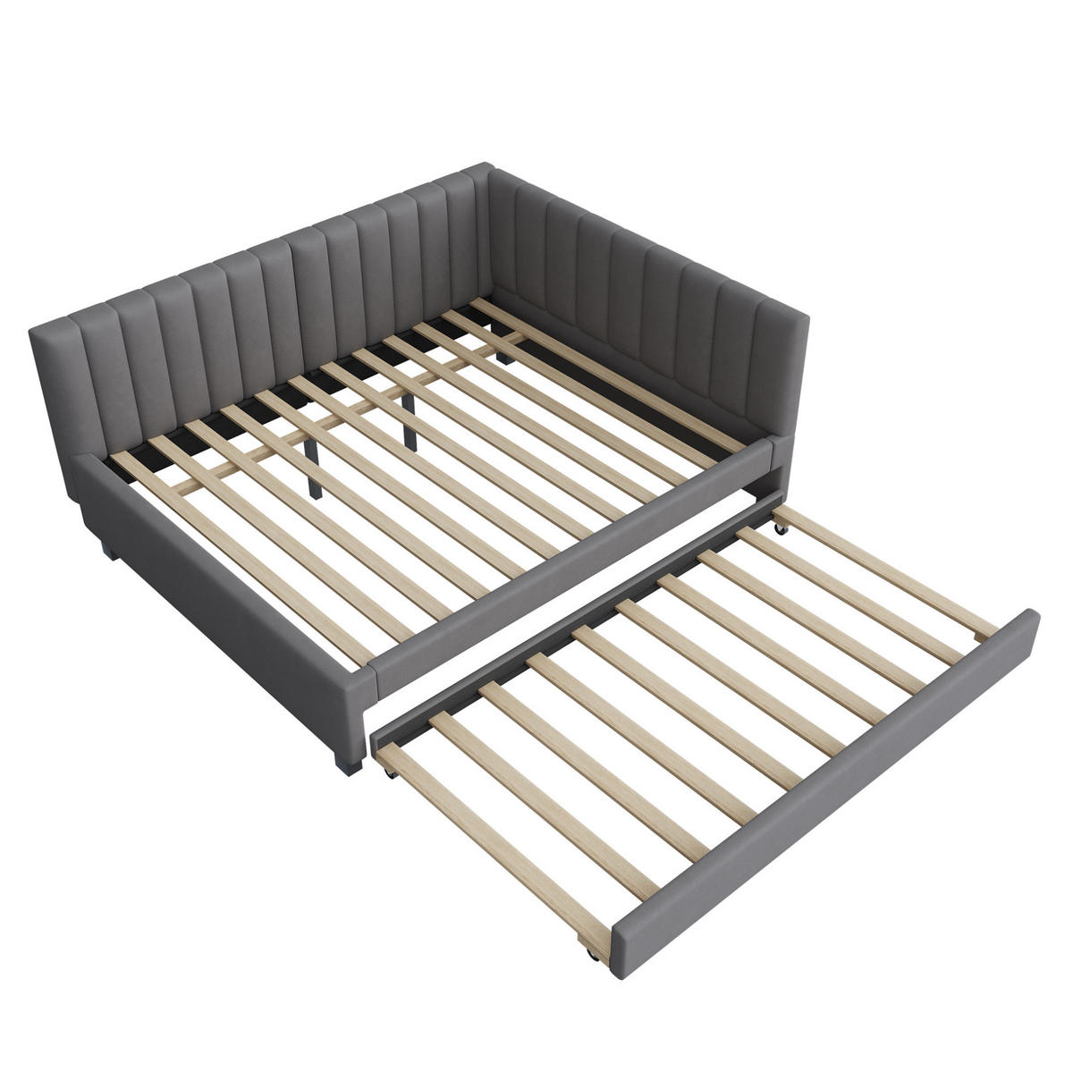 POLSTERBETT Einzelbett 140/200 cm aus Samt mit ausziehbarem Unterbett Grau - Grau, Leder (140/200cm) - Modenvie
