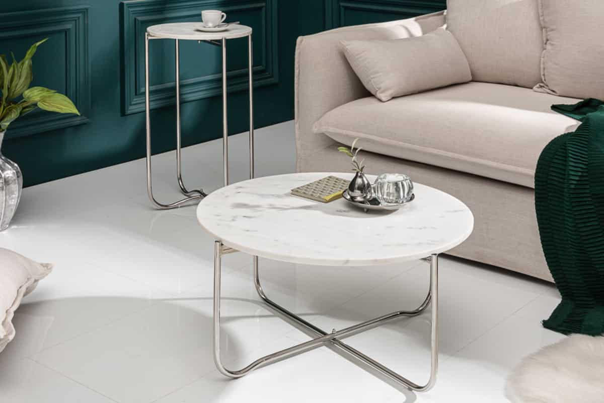 COUCHTISCH NOBLE Marmor rund Weiß 62cm - Weiß, Stein/Metall (62/62/33cm) - riess-ambiente