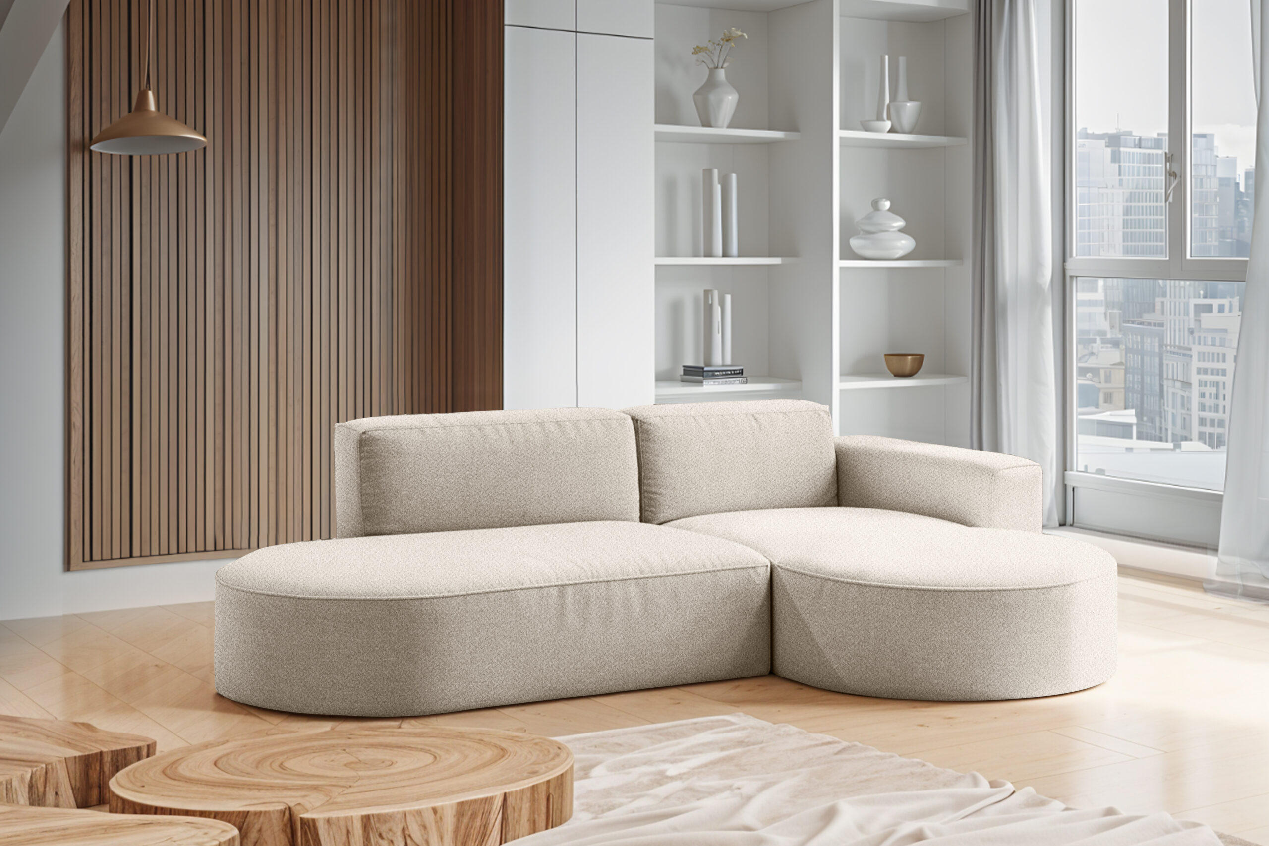 ECKSOFA Modena Studio Falten, Stoff Alpine, Beige Rechts - Beige, Holz (236/165cm) - Kaiser Möbel