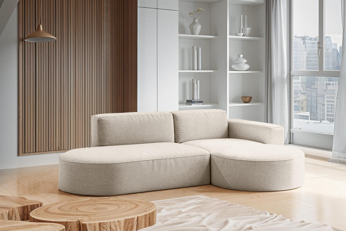 ECKSOFA Modena Studio Falten, Stoff Alpine, Beige Rechts - Beige, Holz (236/165cm) - Kaiser Möbel