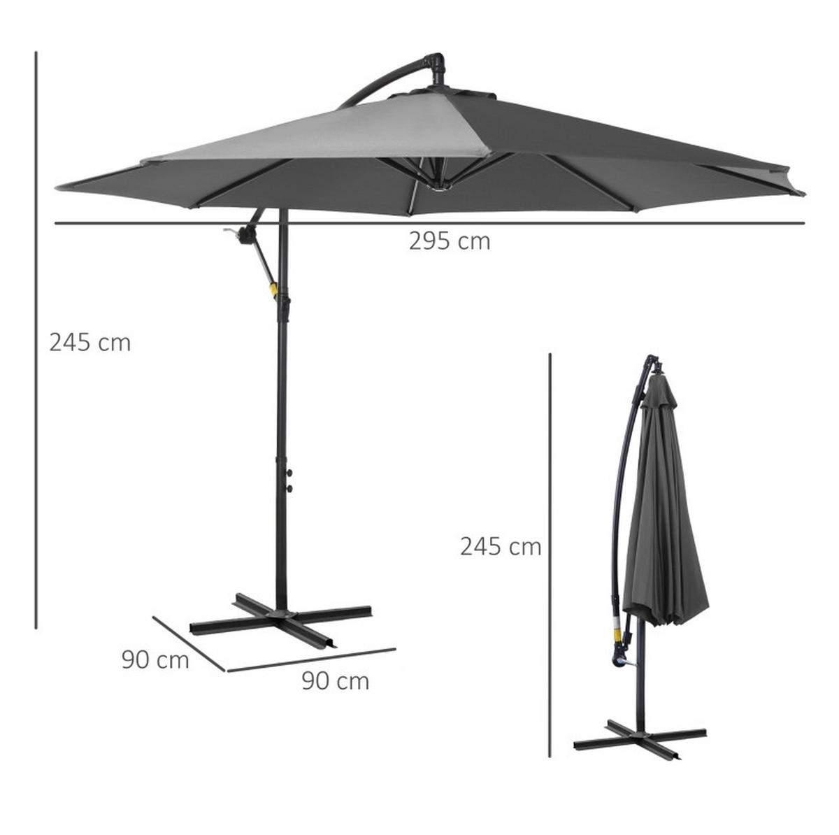AMPELSCHIRM aus Polyester & Metall 295x295x245 cm in Grau mit Handkurbel - Grau, Metall (295/295cm) - Modfu