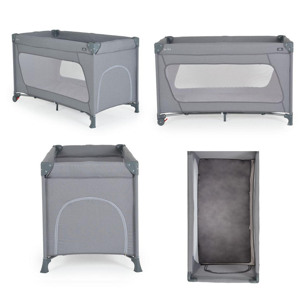 LAUFSTALL One Touch Räder grau 125 x 65 cm, Seiteneingang, Matratze, klappbar, Babyreisebett - Grau, Metall (65/76/125cm) - Cangaroo