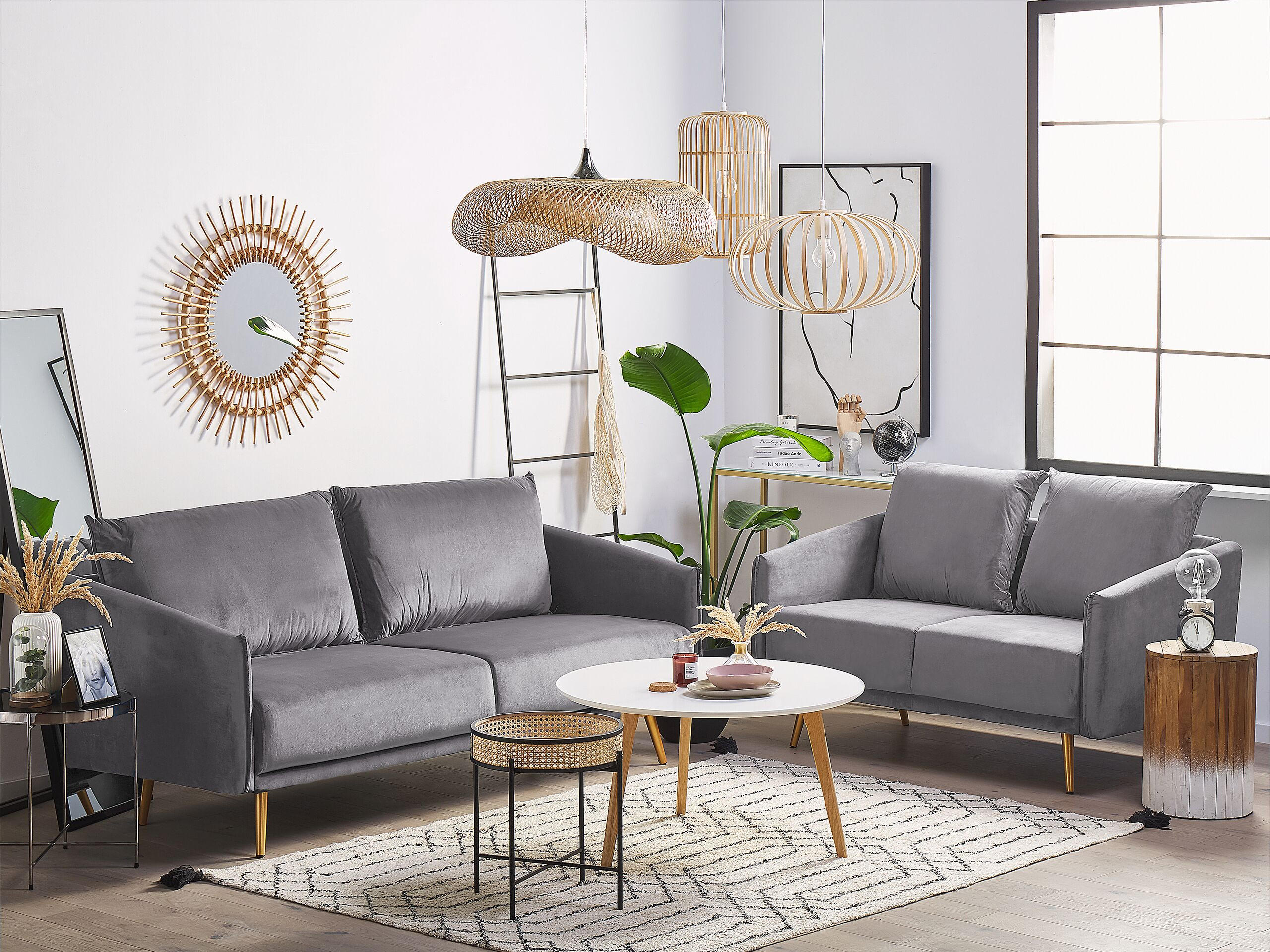 5-SITZER SOFA SET Samtstoff Grau Maura - Grau, Textil (185/83/78cm) - Beliani