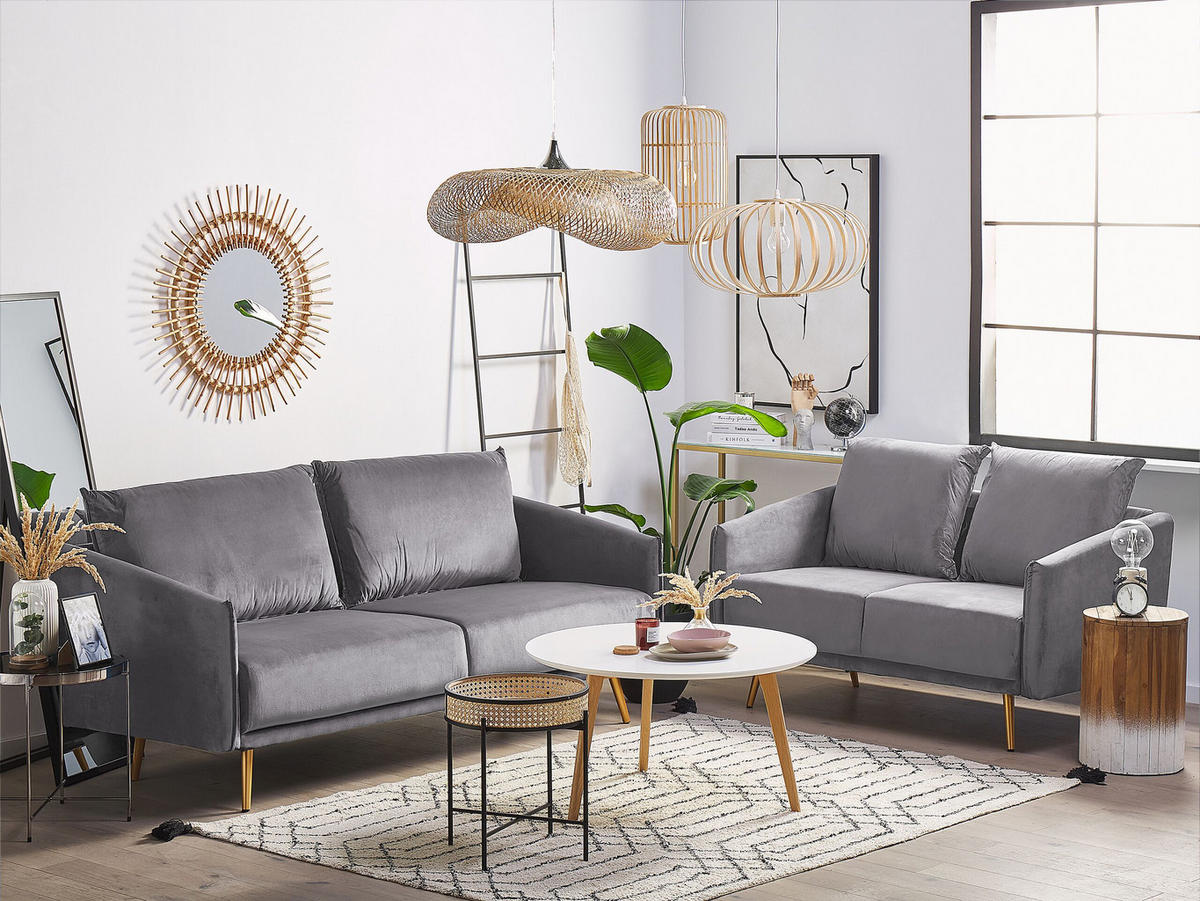 5-SITZER SOFA SET Samtstoff Grau Maura - Grau, Textil (185/83/78cm) - Beliani