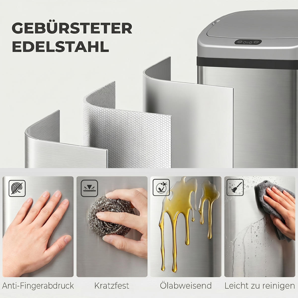 MÜLLEIMER Silberfarben 33.0/25.0/69.0 cm - Silberfarben, Kunststoff (25/69/33cm) - HOMCOM