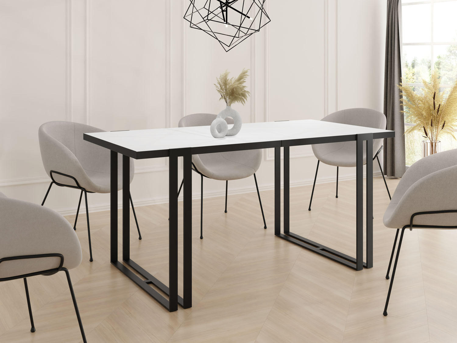 ESSTISCH Marina rechteckig ausziehbar, Weiß 140-240/80/76 cm - Schwarz/Weiß, Holzwerkstoff/Metall (140/80/76cm) - WFL GROUP