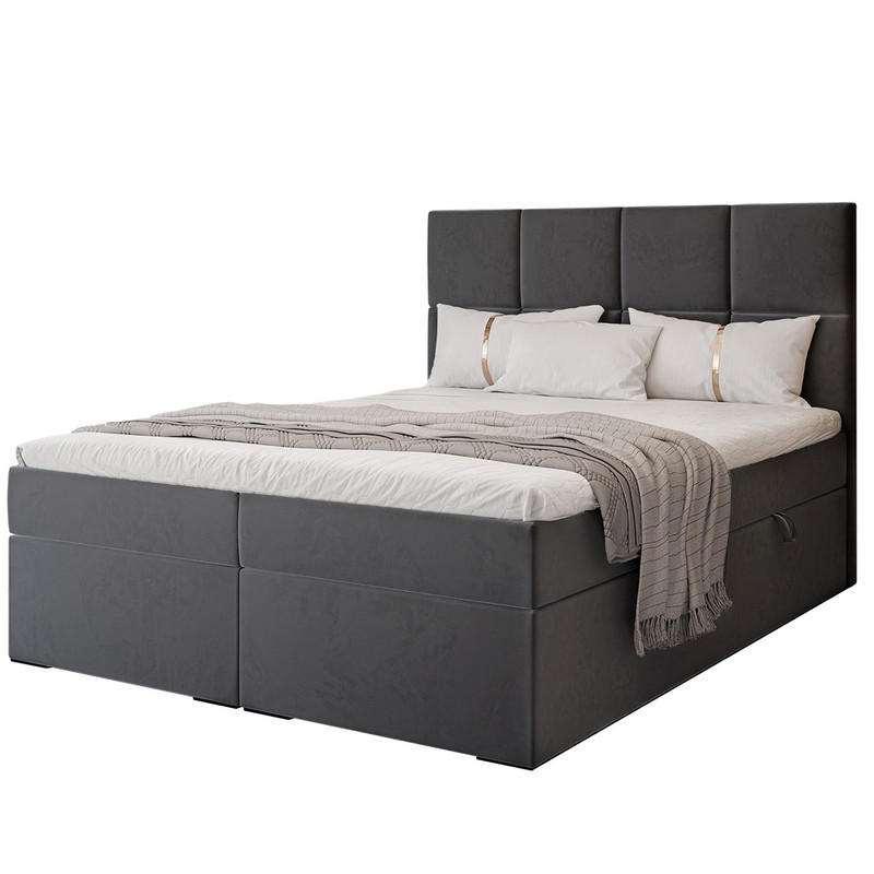 BOXBETT MAGNUS 160/200 cm mit Matratze und Topper, Grau - Grau, Textil (160/200cm) - Idohome