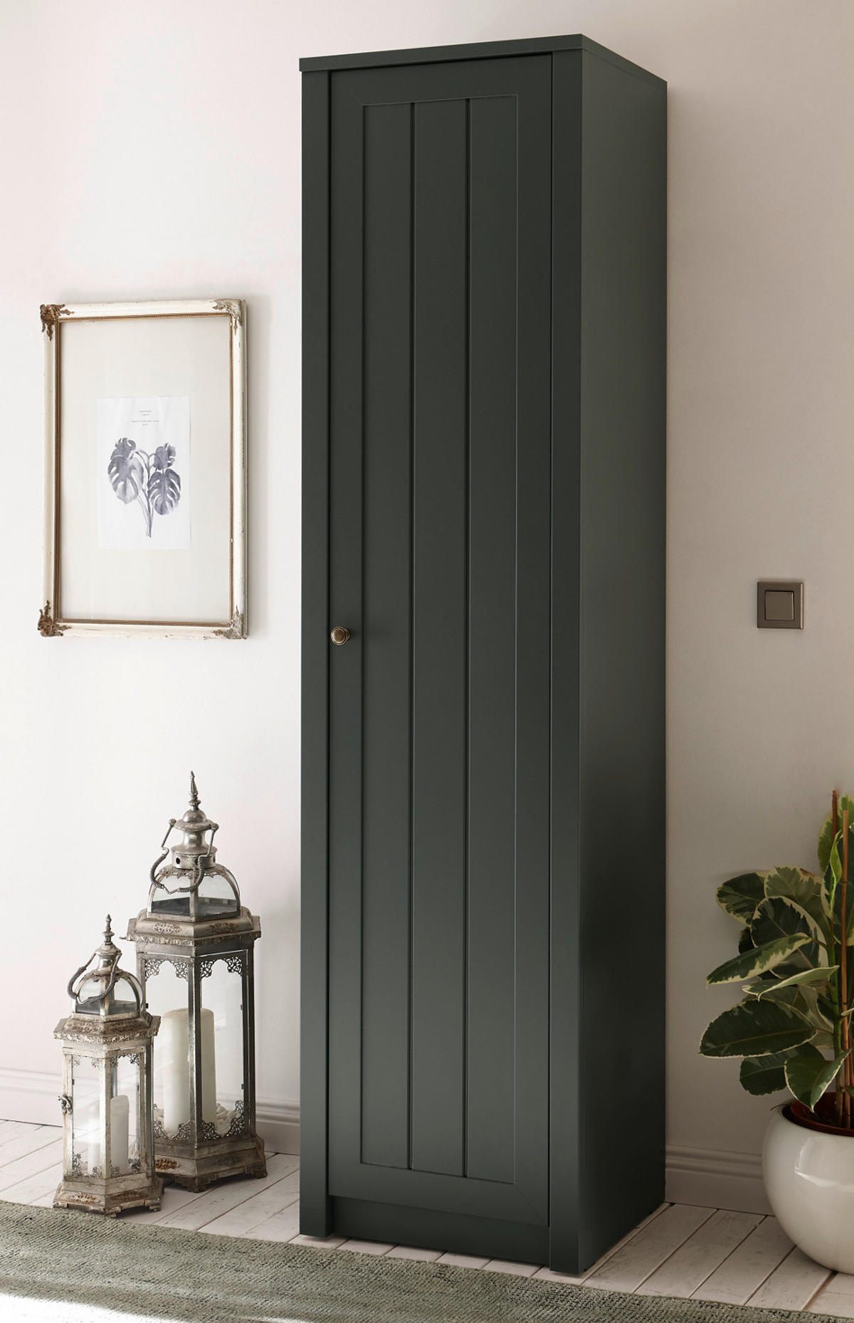 MEHRZWECKSCHRANK grün Landhaus 50 cm, Stauraumschrank mit 5 Fächern - Chromfarben/Schwarz, Holzwerkstoff/Kunststoff (50/197/43cm) - Furn.Design