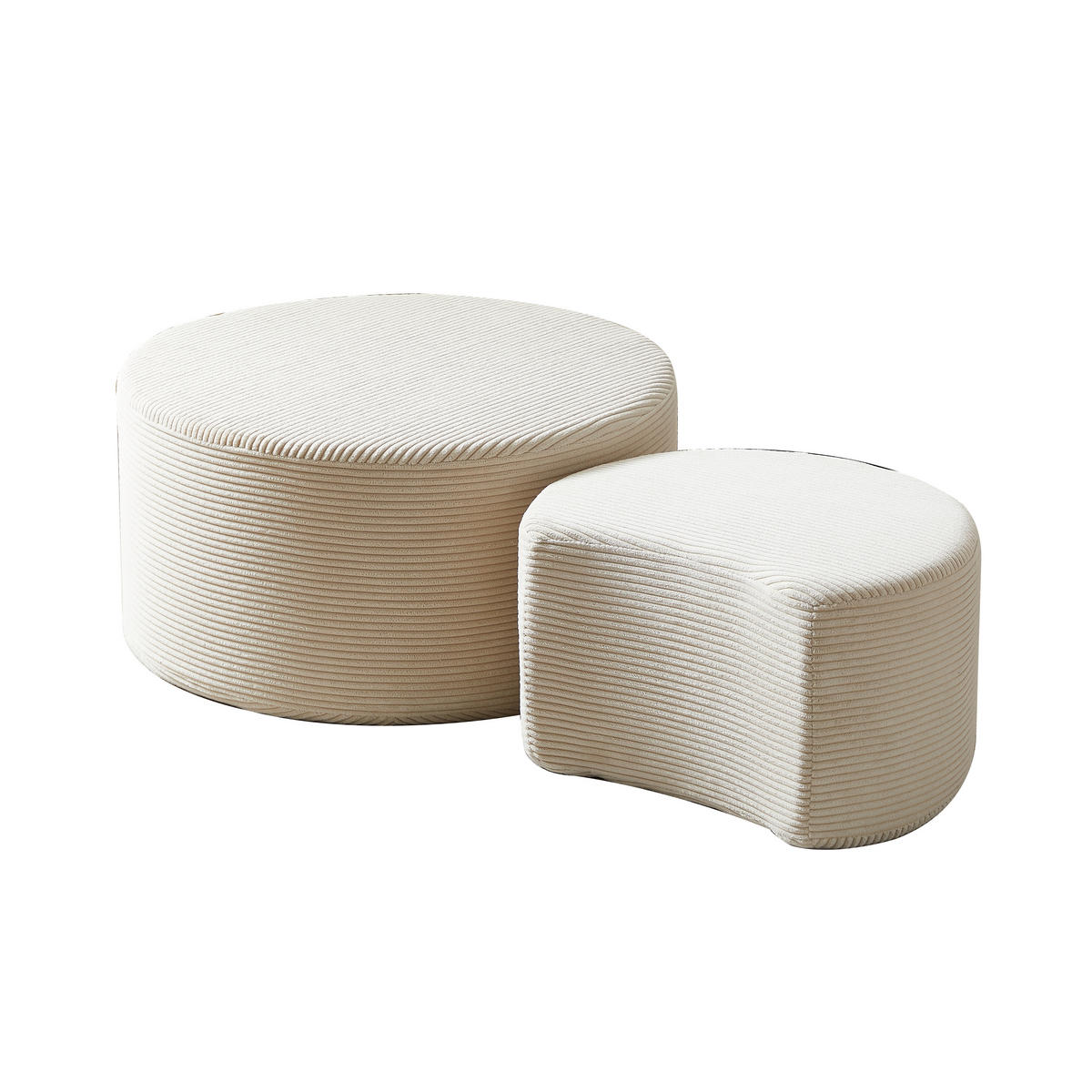 COUCHTISCH 2er Set Rund Gepolsterter Montagefrei - Beige, Textil (81/81/40cm) - Urban Meuble