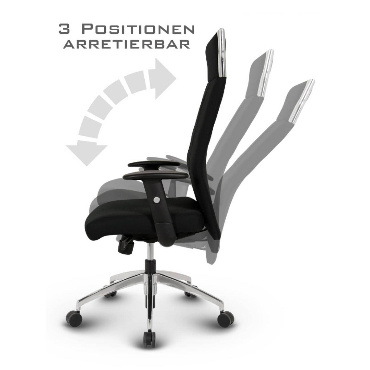 CHEFSESSEL Black-Line Stoff Schwarz - ergonomisch, 150 kg belastbar, Sitzhöhe 42-54cm - Schwarz, Kunststoff/Textil (68/115/60cm) - Versee