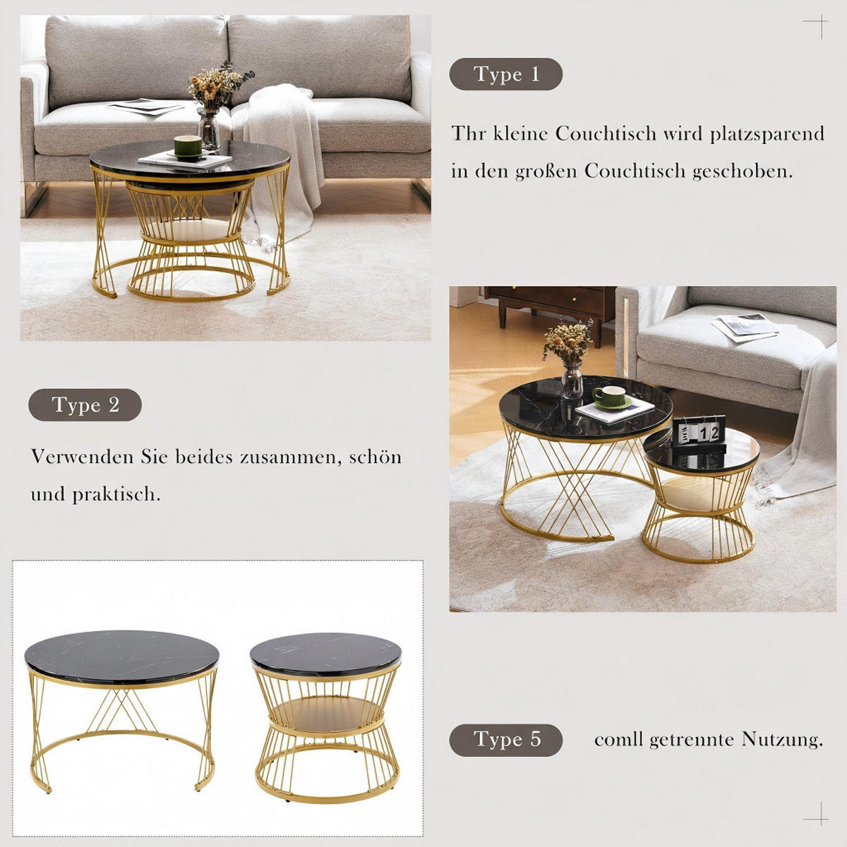 COUCHTISCH Satztisch 2er-Set Schwarz - Schwarz, Metall (115/45/45cm) - ComfortXL