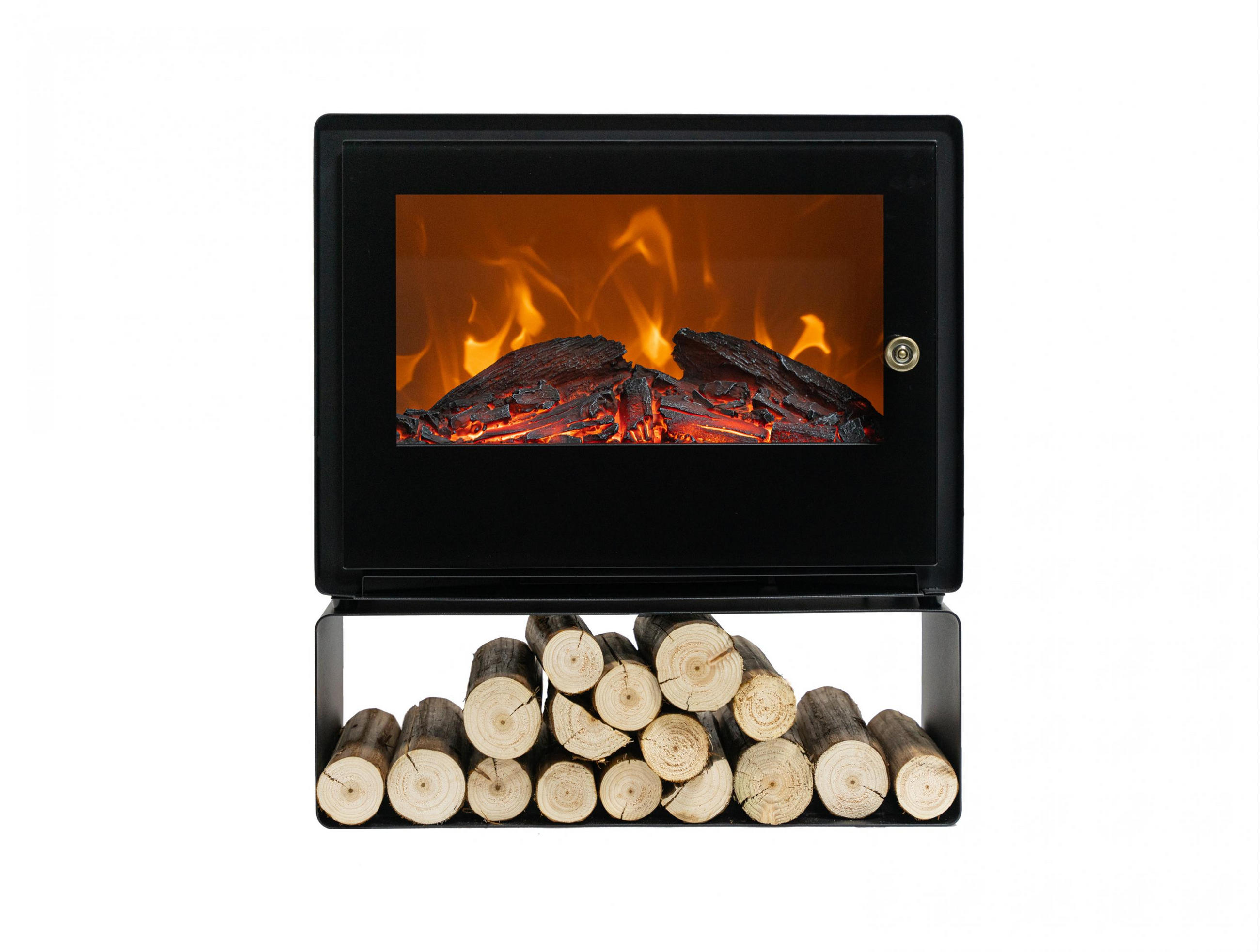 ELEKTROKAMIN Schwarz Bodenmodell mit integrierter Heizung 2000 W - Schwarz, Glas (48/53/21cm) - Purline
