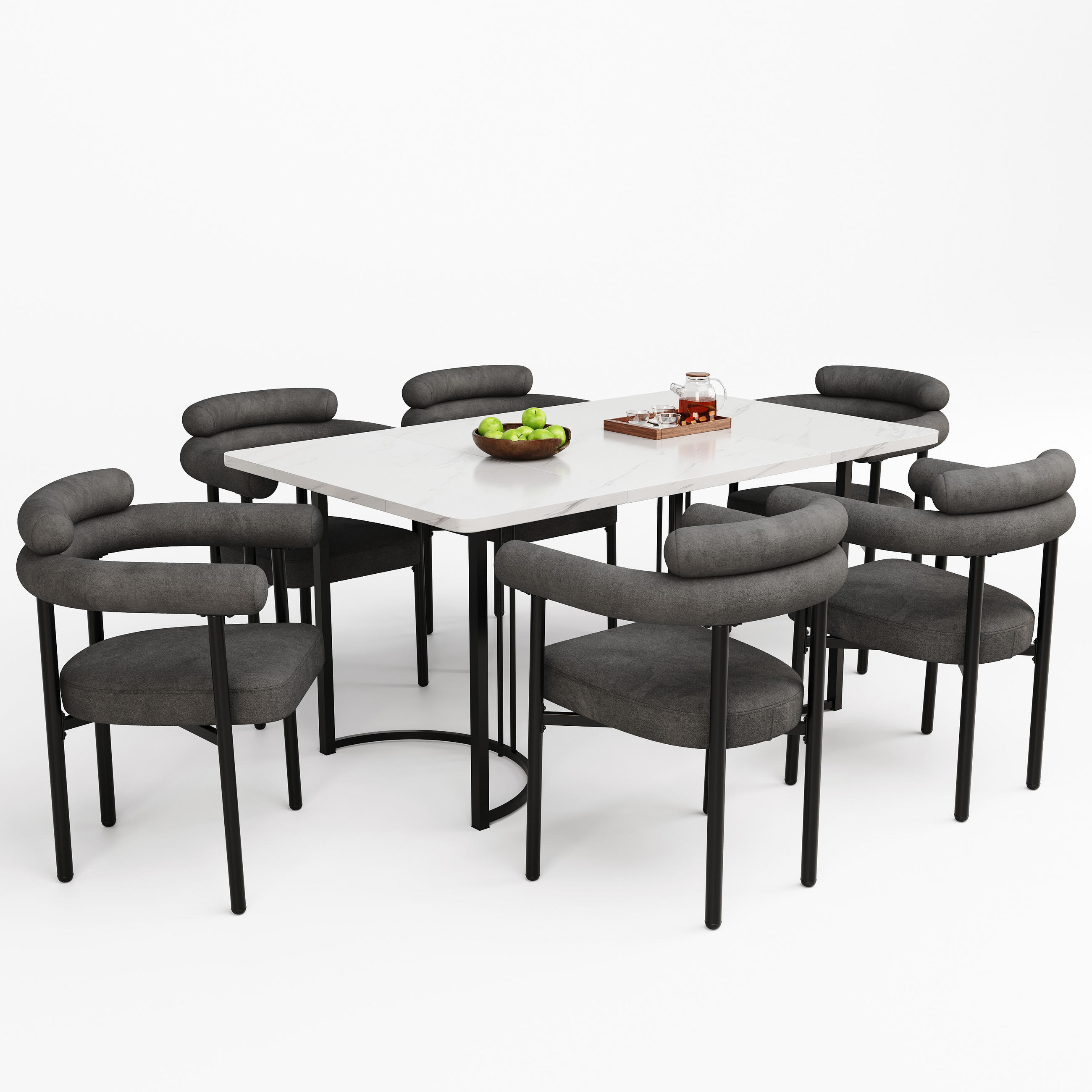 ESSTISCHSET 7-Teilig Mit 6 Hohlen Sesseln, Metallbeine, Grau - Multicolor, Metall (140/75/80cm) - FLIEKS