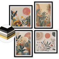WANDBILDER 4er-Set - 50x50 cm & 40x60 cm Schwarzer Rahmen - Pflanzenmotive in Farben - Schwarz, Kunststoff (50/50cm) - ArtPrintCave