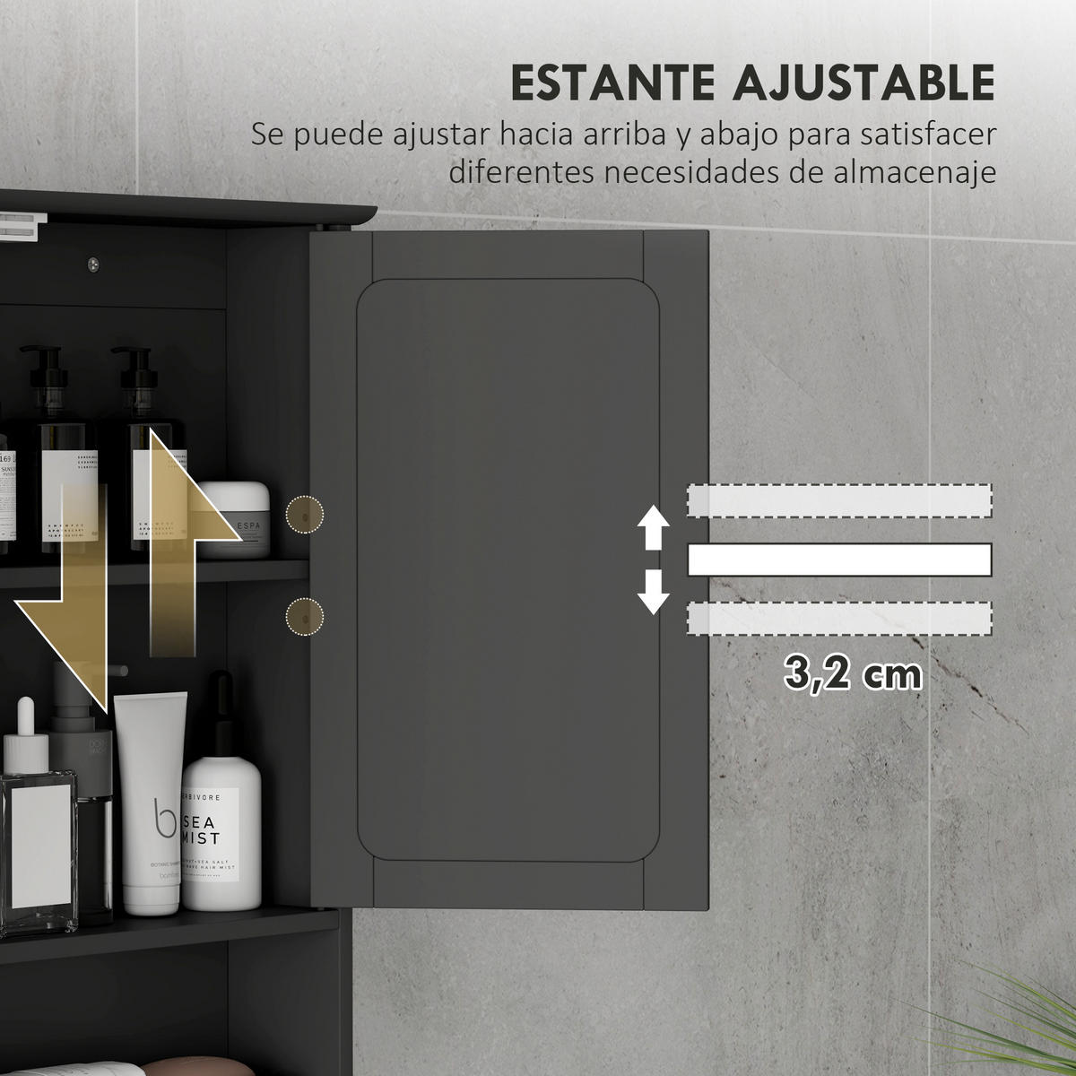 SPIEGELSCHRANK ,offenem Fach, verstellbarem Einlegeboden, 56 x 13 x 58 cm ,Schwarz - Schwarz, Glas (56/58/13cm) - Vallsero
